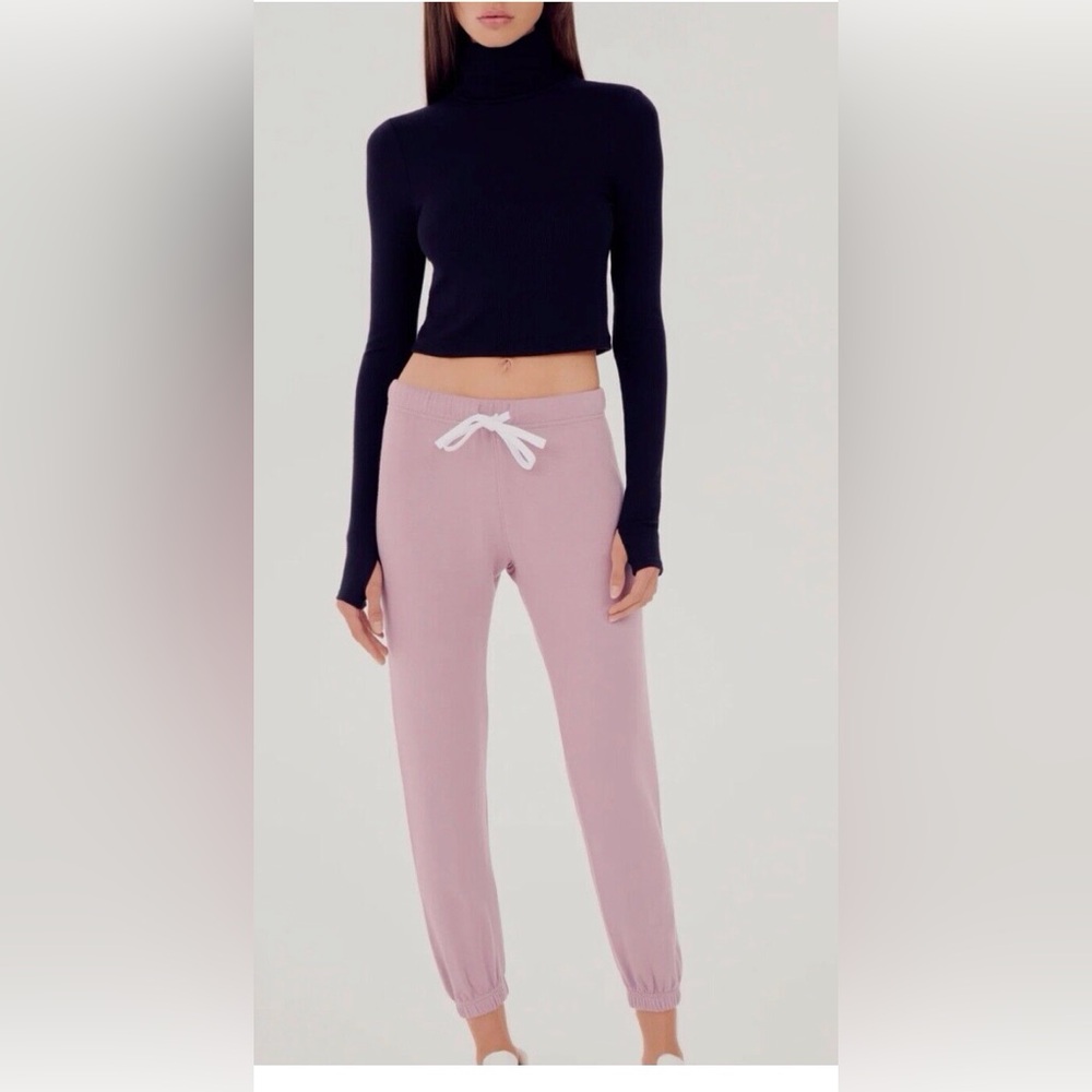 Splits59 Jackson L/S Ribbed Thumbhole Cropped Turtleneck Top, Black, NWT